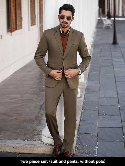 Manfinity Bizformal Bộ vest nam 2 món, áo dài tay màu trơn và quần dài