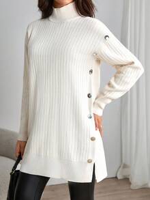 EURMUSE Women Side Button Rib Knit Short Knit Dress,Winter Dresses - White - View 1