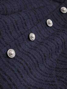 Vintamour 复古经典优雅女士连衣裙，春夏修身提花针织褶裥连衣裙，七分袖连衣裙，白色超长连衣裙，秋季服装，优雅女士连衣裙，女士正式连衣裙，女士夏季长裙，女士连衣裙，秋冬新年连衣裙，新年女士服装 - 藏蓝色 - 查看 7