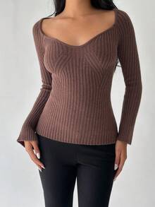 FavEase Sexy Fitted Basic Women Long Sleeve Sweater, Autumn
