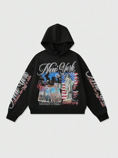 Street Life Men's Retro Graphic Print Hoodie, Loose Cropped Fit, Fall