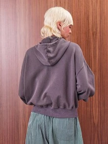 COUREZ 超大号灯笼袖连帽衫 / Y2K 秋季女装 秋装 可爱冬季返校季 - 棕色 - 查看 3