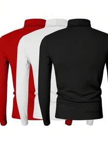 Manfinity Dauomo Men's Solid Color Ribbed Turtleneck Casual Long Sleeve T-Shirt, For Fall