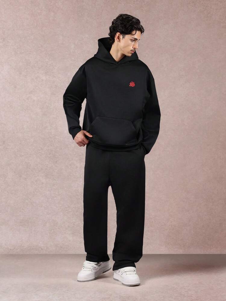 Oversized Black Hoodie With Text Print