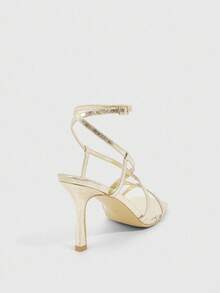 CUCCOO SZL Women's Gold Metallic PU Fashionable Sexy Strap Buckle Nightclub Glamorous Pointed Toe High Heel Sandals