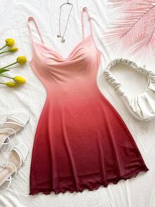 Soleia 大码女式细肩带垂坠领迷你连衣裙，渐变色，适合海滩、西部、度假、音乐节、夏季服装、波西米亚风