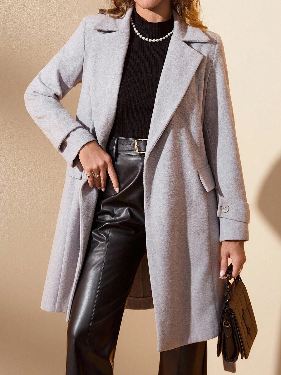 EURMUSE Phụ nữ, Mùa thu, Tay dài, Chiều dài thông thường, Thường ngày, Áo khoác ngoài màu xám nhạt - Màu Xám nhạt - Xem 1