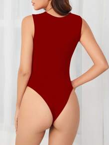 INAWLY Body casual de unicolor con cuello cuadrado para mujeres, verano - Rojo - Ver 2