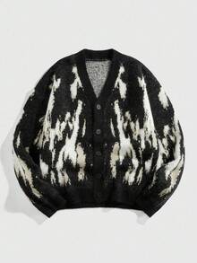 ROMWE MEN Street Life Cárdigan de manga larga con botones de ajuste holgado para hombre, estilo grunge para otoño e invierno