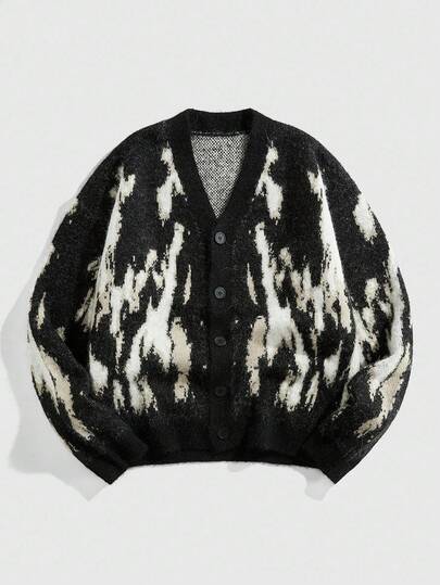 Street Life Casual Loose Fit Button-Up Long Sleeve Men Cardigans, Fall Winter, Grunge Style