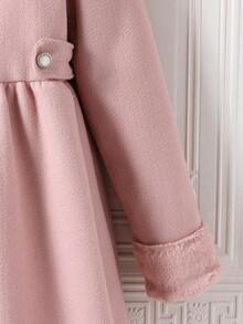 浅粉色单排扣大衣，带毛领，中长款，秋冬季 - 粉色 - 查看 9
