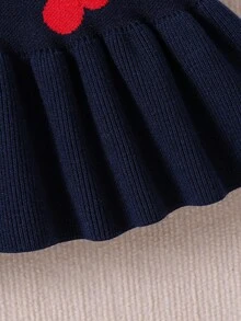 SHEIN Explorewe 女童柔红樱桃提花长袖毛衣裙，可爱时尚，适合秋冬假期 - 藏蓝色 - 查看 10