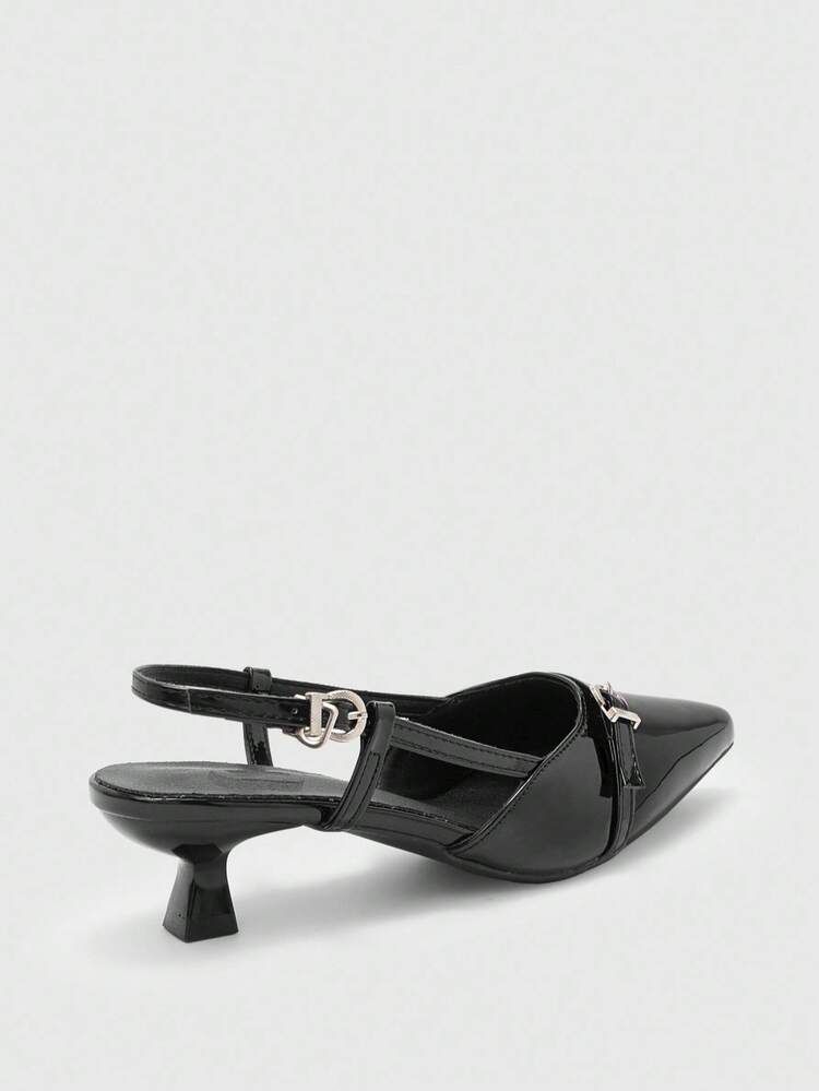 CUCCOO BIZCHIC Women's Pointed Toe Kitten Heel Slingback Pumps, Black, Fashionable & Versatile For Daily Wear, Commuting And Work For Christmas Spring Shoes