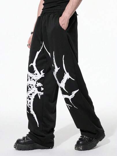 Goth Pantaloni della tuta da uomo con stampa gotica a ragno, adatti per l'autunno/inverno