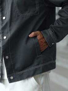 Manfinity Homme 男士休闲宽松单排扣口袋夹克，秋季 - 深灰色 - 查看 7