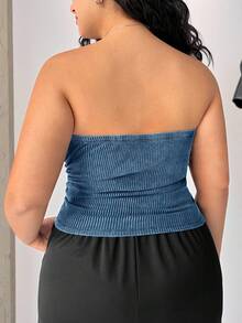 Solflare Top tubo casual sin tirantes con estampado para mujer talla grande, primavera/verano - Azul - Ver 2