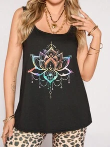 EMERY ROSE 大码休闲简约莲花图案宽松女士背心适合夏季