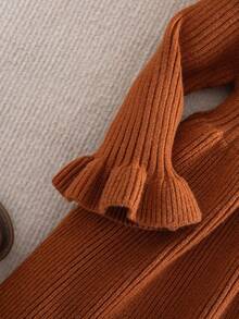 Emery Rose Kids Emery Rose Kids Babygirl 纯色针织长袖连衣裙，秋冬 - 鏽棕色 - 查看 4