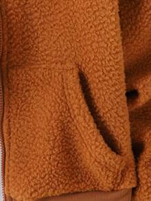 SHEIN Tween Girl Loose - Fit Brown Fuzzy Zip - Up Hooded Jacket With Letter - Patch Decoration, An Autumn And Winter Style, Suitable For Wearing To School, For Outings, At Parties, During Out - Of - Home Activities And For Sports. Zip Up Jackets Tween  Girls Fall Jacket Teddy Bear Jacket - Brown - View 5