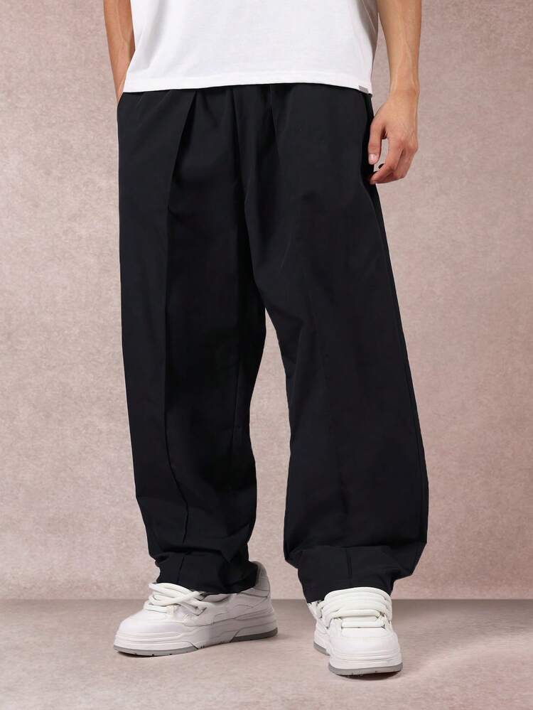 Wide Leg Loose Fit Trousers With Pleated Front