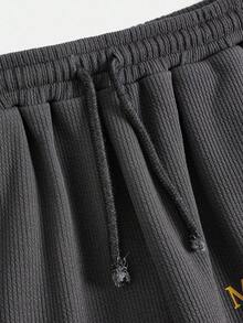 SHEIN 2pcs Tween Girls Letter Graphic Fitted Tank Top And Drawstring Shorts Set 2 Piece Woman Set Pants And Top Set Girl Co Ord Sets 2 Piece Set Teen Milano Italy Set - Dark Grey - View 5