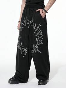 ROMWE MEN Goth Men's Casual Loose Pocket Drawstring Waist Sweatpants - Black - View 10