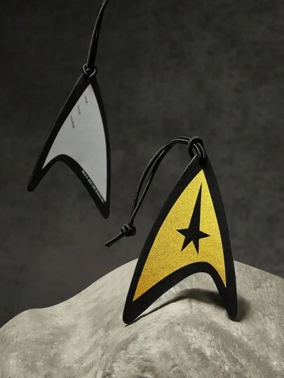 STAR TREK X SHEIN 1pc Gold Pattern PU Leather Luggage Tag, Elastic Hanging Strap, Easy Installation, Can Write Personal Info On Back With Oil Pen, Hang On Suitcase/Backpack For Seat Marking, Prevent Luggage Loss