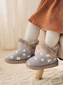 Cozy Pixies 1双女婴灰色蝴蝶图案平底时尚甜美可爱款保暖休闲雪地靴，适合冬季户外旅行