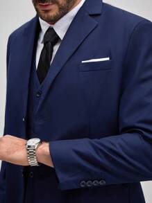 Officeau Traje de 3 piezas para hombre Furuyal, conjunto de traje elegante para caballero, blazer de solapa de dos botones con ajuste slim, chaleco y pantalón, con corbata, para fiesta de graduación, color azul marino, tallas XS-3XL, traje formal de negocios de estilo "Old Money" con pantalón de vestir, para primavera a verano - Azul Marino - Ver 7