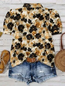 EMERY ROSE Vintage verwaschen Blume Muster lässig locker geschnittenes Hemd in Große Größen