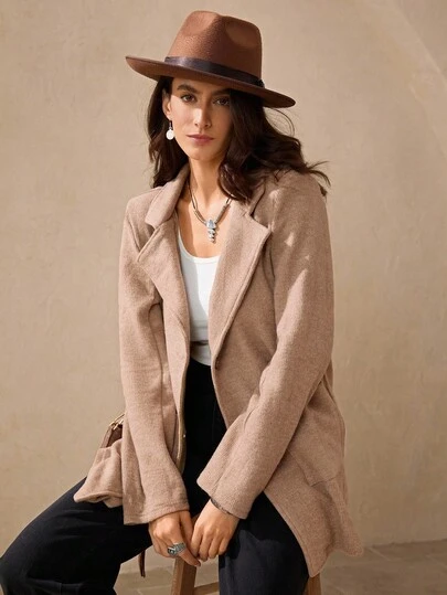 Wildy Fall Country Chic Women Clothes Casual Jacket Neutral Business Professional Casual Women Old Money Style Women Fall Jacket Women Lightweight Women Chic Autumn Tan Blazer Women Neutral Blazer Women Women Brown Blazer Women Knit Blazer Women Fall Blazer