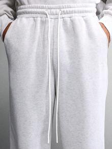 SUMWON Crop Fit Sweatshirt With Hood And Baggy Joggers Plain - Grey - View 7