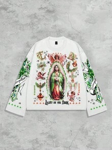 ROMWE MEN Street Life Men's Streetwear Graphic Gothic Print Pullover T-Shirt, Suitable For Spring/Summer, For Fall - White - View 4