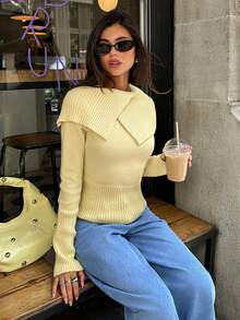 Aloruh Women's Turtleneck Tight-Fitting Long Sleeve Yellow Sweater, Autumn/Winter,Fall,Cozy Fall And Winter Clothes For Women - Yellow - View 7