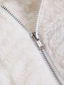 SHEIN Girlism Tween Girl Casual White Textured Double-Sided Faux Fur Hooded Jacket In Fall/Winter - White - View 5