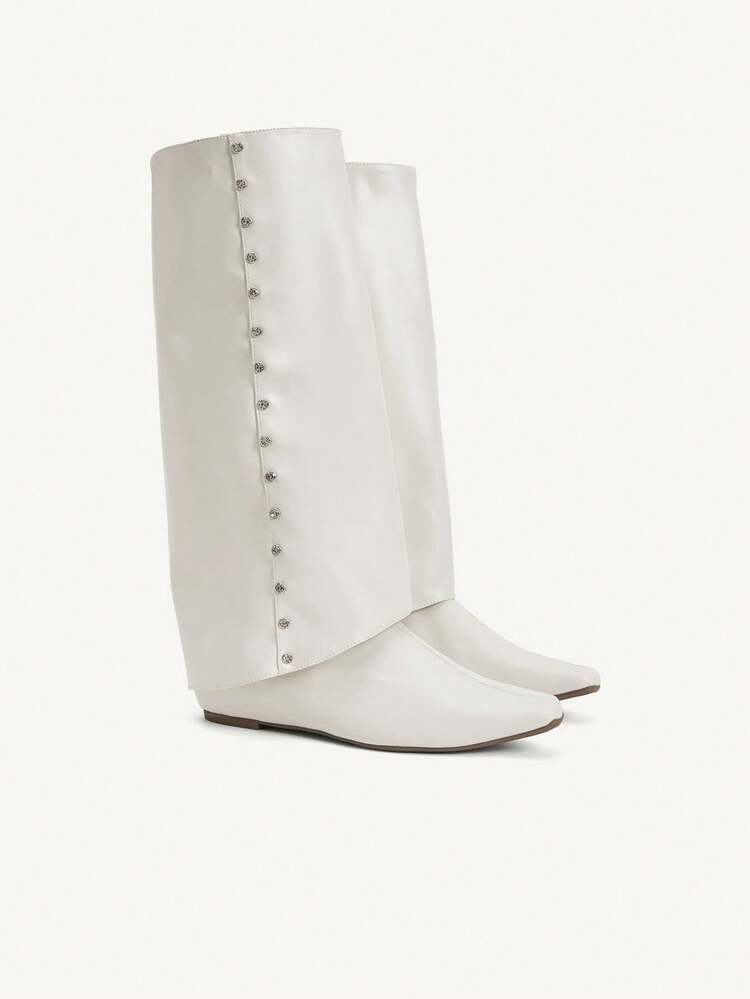 CUCCOO CHICEST Women's Fashionable Versatile Solid Color Knee-High Boots