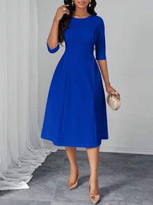 SHEIN Lady 春夏秋冬优雅办公室派对新年女士连衣裙 - 寶藍色 - 查看 4