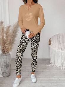 SHEIN LUNE Bộ 2 áo thun dài tay và quần legging cho nữ, Thu/Đông - Nhiều màu - Xem 4