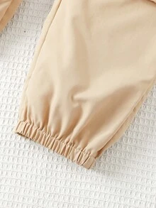 青少年男孩运动衫套装，新款秋冬脸部图案印花圆领运动衫搭配米色抽绳工装裤，休闲可爱的返校装 - 杏色 - 查看 4