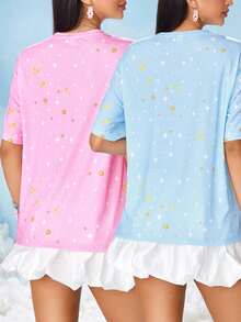 SHEIN X Care Bears Women's Cartoon Bear Pattern Pink Round Neck Short Sleeve T-Shirt - Pink - View 2