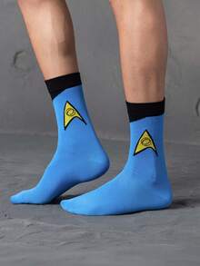 STAR TREK X SHEIN 3 双男士柔软透气吸湿排汗休闲中筒袜时尚简约基本款红蓝黄中筒袜加固脚趾和脚跟，经久耐用男女通用四季百搭夏季冬季 - 彩色 - 查看 5
