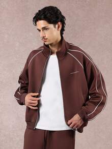 SUMWON Premium Coordinated Tracksuit Set With Contrast Piping Two Piece Loungewear With Full Zip Jacket And Drawstring Pants Fall Winter Collection - Brown - View 6