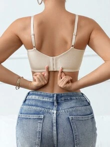 SHEIN 3cps Women's Comfortable Casual Ribbed Fabric Solid Underwear Without Underwire Soft Cup Anti-Sagging Bra