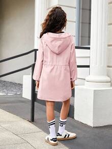 SHEIN Tween-Mädchen Lässige Kapuzenjacke mit Reißverschluss in Kontrastfarbe - Babypink - Übersicht 2