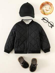 SHEIN Chaqueta de béisbol de invierno para bebé niño, elegante para fiesta de cumpleaños, evento de noche, actuación, boda, baby shower, primer día de escuela - Negro - Ver 5