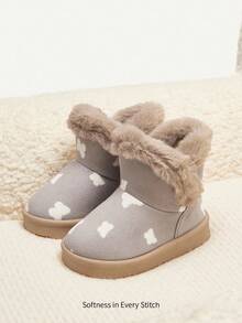 Cozy Pixies 1双女婴灰色蝴蝶图案平底时尚甜美可爱款保暖休闲雪地靴，适合冬季户外旅行