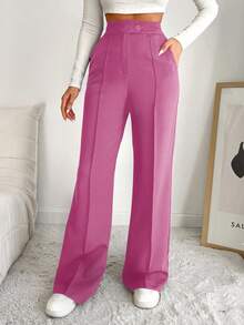 EURMUSE Women's Solid Color Seam Front Pocket Elegant Dress Pants - Pink - View 3