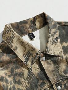 ROMWE MEN Grunge Punk Men's Autumn Leopard Print Single-Breasted Casual Loose Denim Jacket - Brown - View 9