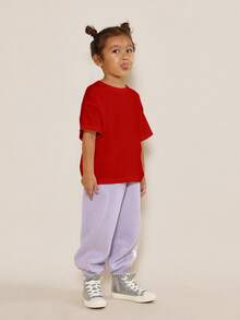 SUMWON 宽松版型青少年夏季T恤，经典圆领短袖，休闲日常百搭纯棉T恤，后背标签细节，必备单品 - 紅色 - 查看 4