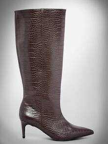 SHUZIA Bottes à talons en PU marron à talon bas minimaliste, confort de tous les jours pour femmes - Marron fonçé - Voir 6